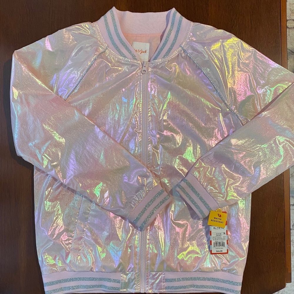 NWT! Cat & Jack Girls Iridescent Rain/Windbreaker Lined Jacket